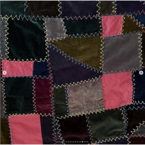Antique Vintage Velvet Crazy Quilt Patchwork Hand Stitched Brown Purple Silky - Picture 15 of 16